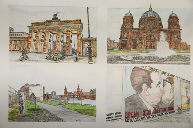 ドイツの水彩画 ベルリン市内の歴史的建築物
